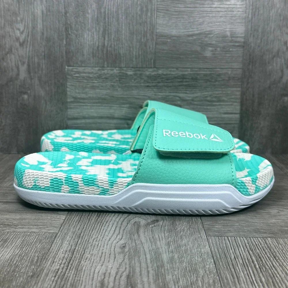 Reebok Delta Vital Slides Kids Size 1 Teal Camo‎ Adjustable Strap NEW